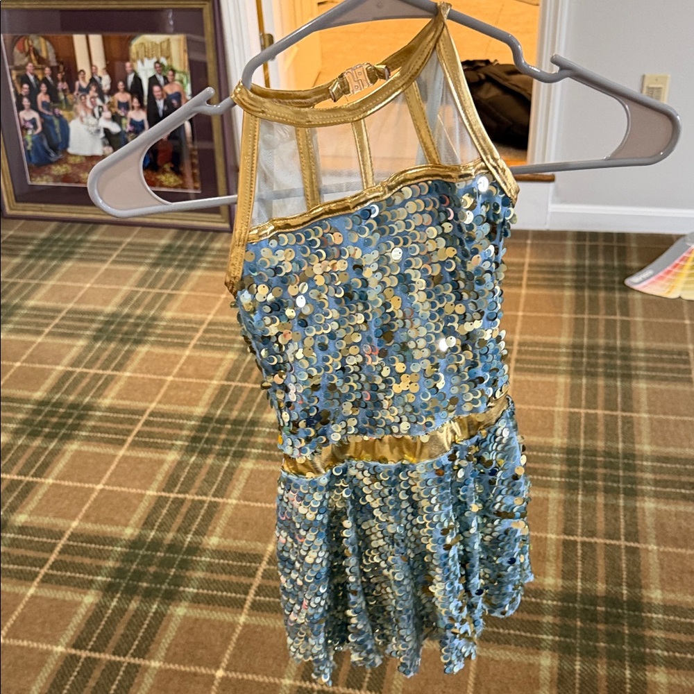 Gold and Blue Sequin Kids jazz/tap costume